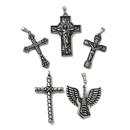 Titanium Steel Pendants, Cross & Guitar with Wing Charm