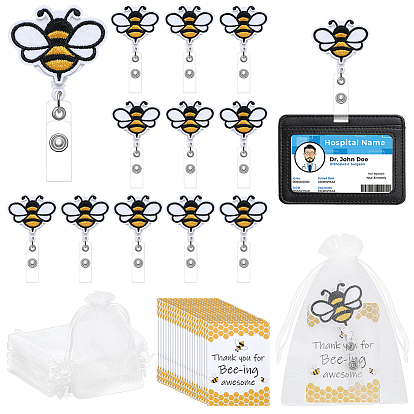 50шт. пчелы, полиэстер с выдвижным держателем для бейджа из АБС-пластика, держателей карт, В комплекте: 50 бумажных благодарственных открыток и 50 подарочных мешочков из органзы., Пчелы