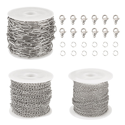 Набор для изготовления ювелирных изделий своими руками, включая 304 цепи из нержавеющей стали, витые цепи, открытые соединительные кольца и карабины