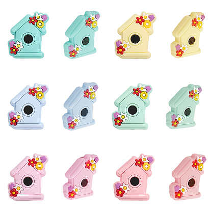 12 шт 6 цвета силиконовые бусины, изготовление ожерелий и браслетов своими руками, дом с цветком