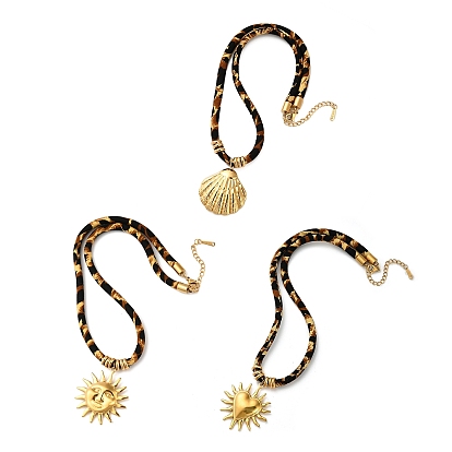 304 ожерелья из фланелевого шнура с леопардовым принтом и подвеской из нержавеющей стали, золотые