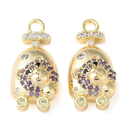 Brass Micro Pave Cubic Zirconia Pendants, Cadmium Free & Nickel Free & Lead Free, Bear Charms
