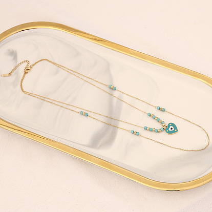 Stylish Multi-layer Turquoise Necklace with Heart-shaped Eye Pendant N1005
