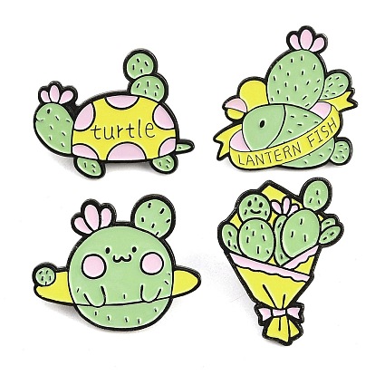 Булавки с эмалью кактуса, Черные металлические застежки для значков на лацкан для рюкзака или одежды, бледно-зеленый