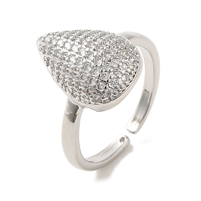 Teardrop Brass Micro Pave Clear Cubic Zirconia Cuff Rings for Women
