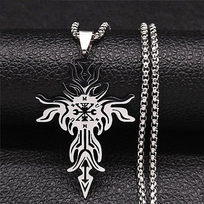 201 Stainless Steel Pendant Necklaces for Women Men, Demon with Cross