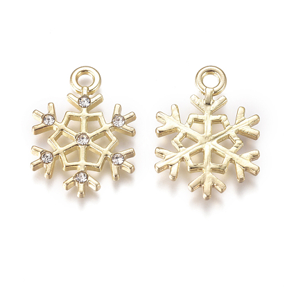 Golden Plated Alloy Pendants, with Crystal Rhinestone, Snowflake, for Christmas