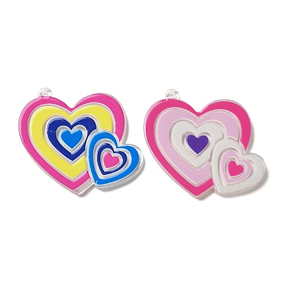 Translucent Acrylic Pendants, Heart Charms