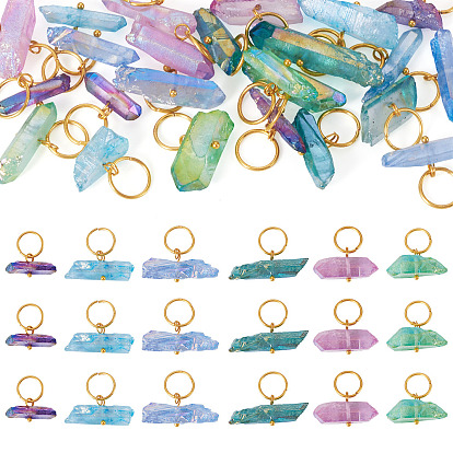 30 шт. 6 стили гальванические подвески из натурального кварца, подвески из горного хрусталя с латунными петлями, золотые