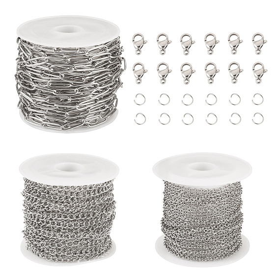 Набор для изготовления ювелирных изделий своими руками, включая 304 цепи из нержавеющей стали, витые цепи, открытые соединительные кольца и карабины