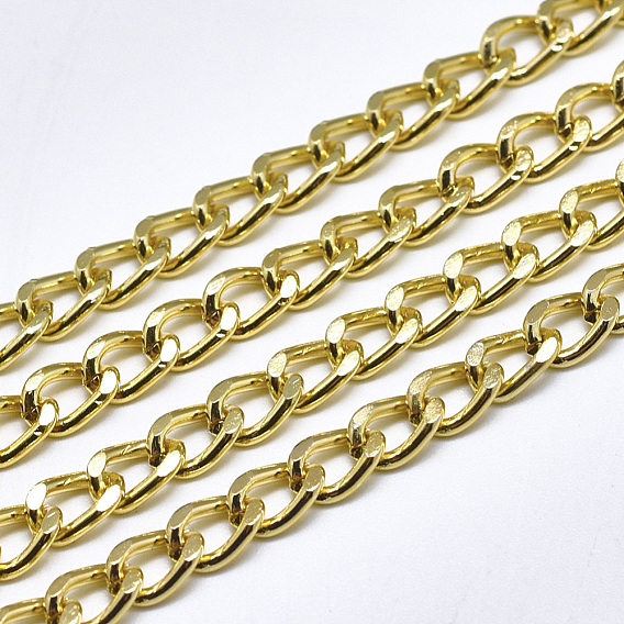 Aluminium Curb Chains, Diamond Cut Chains, with Spool, Unwelded, Faceted