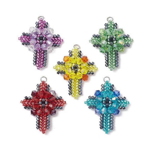 Glass Seed Beads Pendants, with Nylon Wire, with Jump Ring