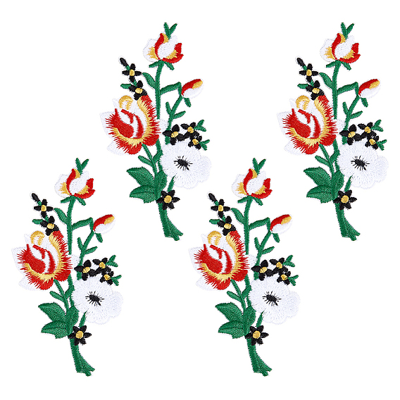 4 шт. заплатки с вышивкой цветов, прикрепляемые и пришиваемые нитками, термоклей, аппликации из ткани