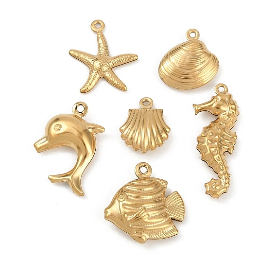 Океан 304 подвески из нержавеющей стали, подвеска в виде морской звезды, ракушки, дельфина, морского конька, золотые