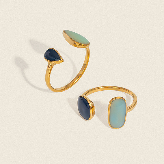 304 цветные открытые кольца-манжеты из нержавеющей стали для женщин, с эмалью, реальный 18 k позолоченный