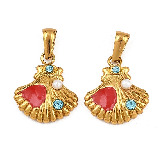 304 из нержавеющей стали горный хрусталь подвески, Эмаль стиле, шарм в форме ракушки, с абс пластмассовыми жемчужными бисером