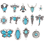 15 шт. 15 стили окрашенные подвески из синтетической бирюзы, с настройки сплава, античное серебро