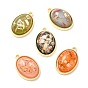 Resin Foil Pendants, with Light Gold Tone Alloy Findings, Oval