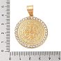 304 Stainless Steel Micro Pave Clear Cubic Zirconia Pendants, Flat Round with Human
