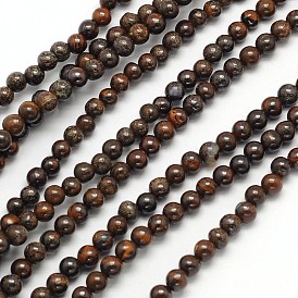 Natural Bronzite Round Beads Strands, 4mm, Hole: 1mm, about 90pcs/strand, 15.5 inch