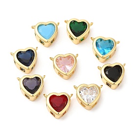Real 18K Gold Plated Brass Heart Charms, with Glass, Lead Free & Cadmium Free