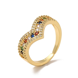 Colorful Cubic Zirconia Crown Open Cuff Ring, Brass Jewelry for Women, Cadmium Free & Lead Free