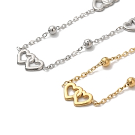 Titanium Steel Double Heart Link Chain Necklaces for Women