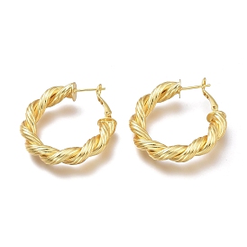 Brass Hoop Earrings, with Steel Pin, Long-Lasting Plated, Twisted Ring Shape