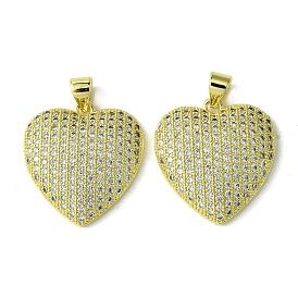 Eco-Friendly Brass Micro Pave Cubic Zirconia Pendants,  Long-Lasting Plated, Real 18K Gold Plated, Cadmium Free & Lead Free, Heart