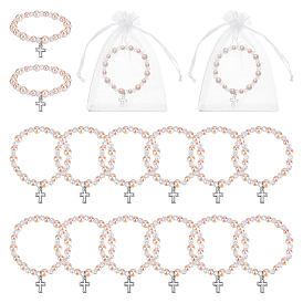 6шт. браслеты с подвесками в виде креста из сплава, стеклянные жемчужины круглые бусины эластичные браслеты для женщин