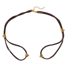 3шт. шнур из коровьей кожи для изготовления двухслойного ожерелья, с дужками из сплава в тибетском стиле и 304 фурнитурой из нержавеющей стали, античное золото 