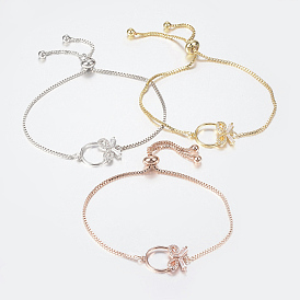 Adjustable Brass Micro Pave Cubic Zirconia Bolo Bracelets, Slider Bracelets, Bowknot