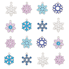 Alloy Enamel Pendants, Cadmium Free & Lead Free, Snowflake, Pearl Pink, Platinum