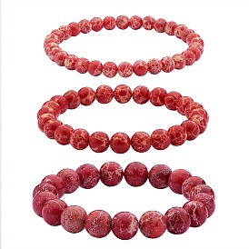 3Шт 3 размер имперская яшма круглые эластичные браслеты из бисера набор, украшения из драгоценных камней для женщин