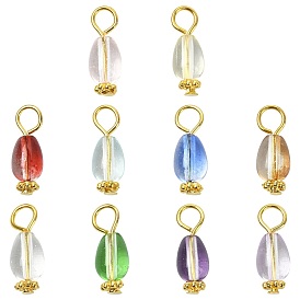 20Pcs 10 Colors Transparent Glass Pendants, with Tone Iron Loops, Teardrop, Golden
