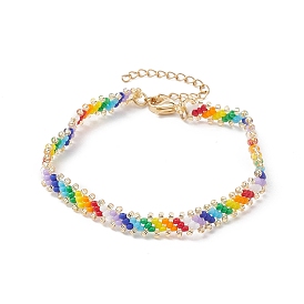 Bracelet perlé tressé en graines de verre, 304 bracelet en acier inoxydable pour femme