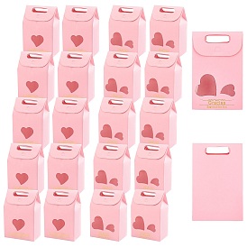Nbeads 20шт 2 стильные прямоугольные бумажные пакеты с ручкой и прозрачным витриной в форме сердца, для хлебобулочных, печенье, конфеты, подарочный пакет