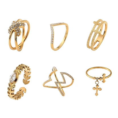 304 Кольца-манжеты из нержавеющей стали со стразами для женщин