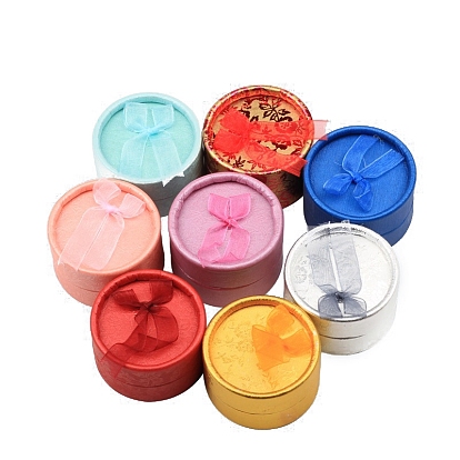 Round Cardboard Ring Storage Boxes, Bowknot Jewelry Case with Sponge Inside, for Rings Storage
