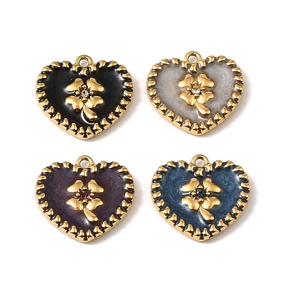 304 нержавеющей стальной эмали подвески, подвески в виде сердца с клевером, реальный 18 k позолоченный, ионное покрытие (ip)