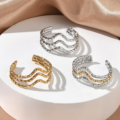 304 Открытые кольца-манжеты из нержавеющей стали с тройной волной для женщин, ионное покрытие (ip)