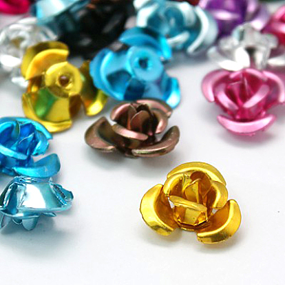 Aluminum 3D Rose Flower, Tiny Metal Beads