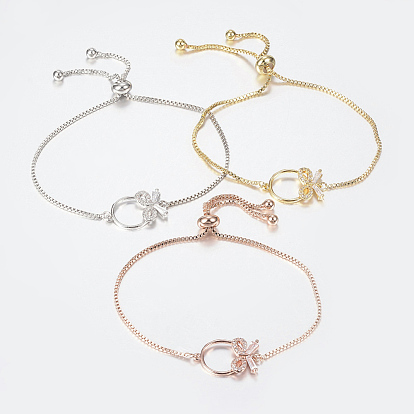 Adjustable Brass Micro Pave Cubic Zirconia Bolo Bracelets, Slider Bracelets, Bowknot