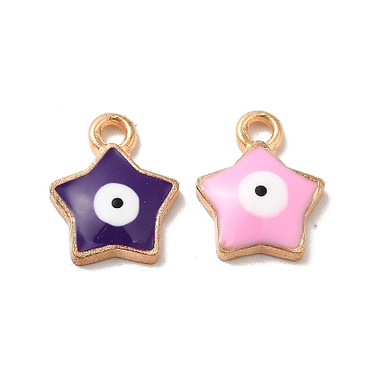 Alloy Enamel Charms, Light Gold, Star with Evil Eye Charm