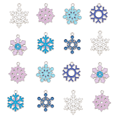 Alloy Enamel Pendants, Cadmium Free & Lead Free, Snowflake, Pearl Pink, Platinum
