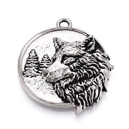 Сплавочные подвески тибетского стиля, плоский круглый и волк, без кадмия и без свинца