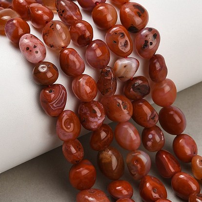Natural Red Agate(Dyed & Heated) Beads Strands, Nuggets, Tumbled Stone