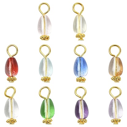 20Pcs 10 Colors Transparent Glass Pendants, with Tone Iron Loops, Teardrop, Golden