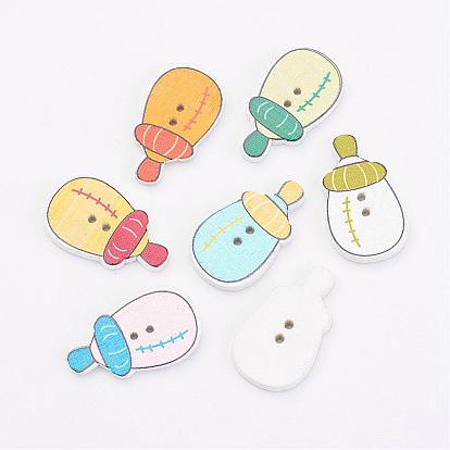 Wooden Buttons, Cartoon Coloured Pattern, Feeding-Bottle