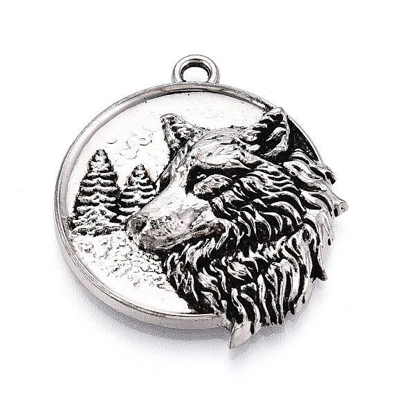 Сплавочные подвески тибетского стиля, плоский круглый и волк, без кадмия и без свинца